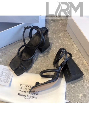 Maison Margiela Tabi Logo Embossed Leather Sandals Black 2020