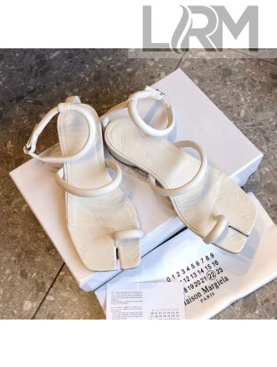 Maison Margiela Tabi Logo Embossed Leather Sandals With 2cm CylindriHcal Heel White 2020