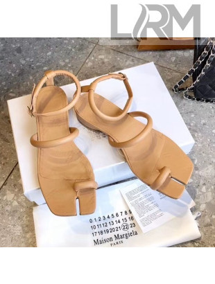 Maison Margiela Tabi Logo Embossed Leather Sandals With 2cm CylindriHcal Heel Nude 2020