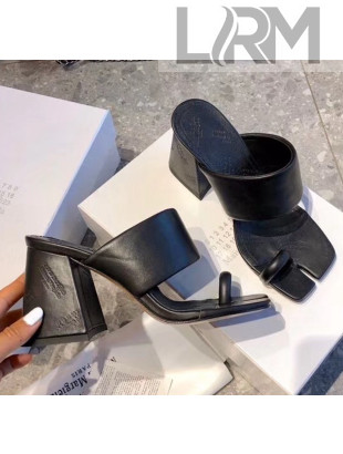 Maison Margiela Tabi Logo Embossed Leather Wide Strap Sandals Black 2020