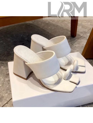 Maison Margiela Tabi Logo Embossed Leather Wide Strap Sandals White 2020