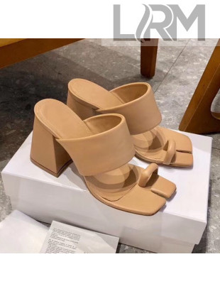 Maison Margiela Tabi Logo Embossed Leather Wide Strap Sandals Nude 2020