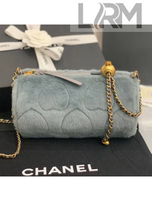 Chanel Fur Small Bowling Bag with Metal Ball AS1899 Light Blue 2020