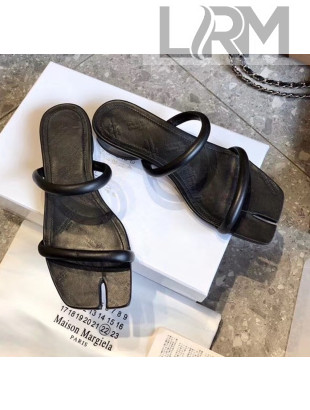 Maison Margiela Tabi Logo Embossed Leather Slip-on Sandals Black 2020
