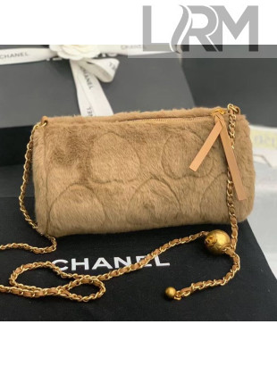 Chanel Fur Small Bowling Bag with Metal Ball AS1899 Camel Brown 2020
