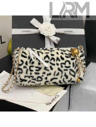 Chanel Leopard Print Small Bowling Bag with Metal Ball AS1899 White 2020