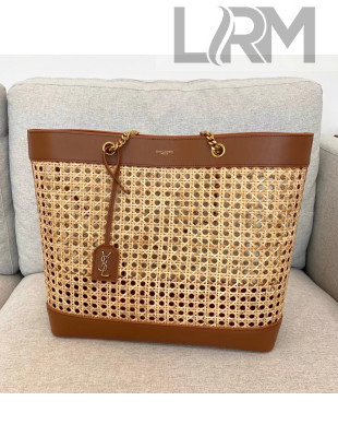 Saint Laurent E/W Shopping Tote bag in Woven Cane and Leather 6551432 Brown Gold 2021