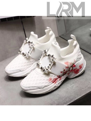 Roger Vivier Viv' Run Strass Flower Print Sneakers White 2020