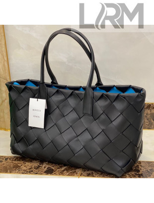 Bottega Veneta Large Tote Bag in Woven Lambskin Black/Blue 2021