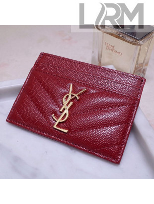 Saint Laurent Grained Leather Card Holder 423291 Red/Gold 2021