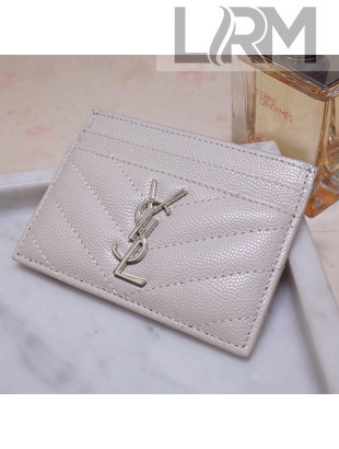 Saint Laurent Grained Leather Card Holder 423291 Cream White/Silver 2021