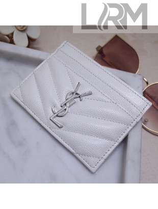 Saint Laurent Grained Leather Card Holder 423291 Off White/Silver 2021