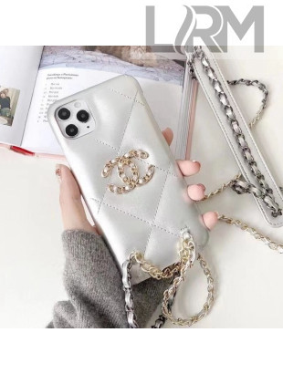 Chanel 19 Quilted Leather iPhone Case Silver 2021 