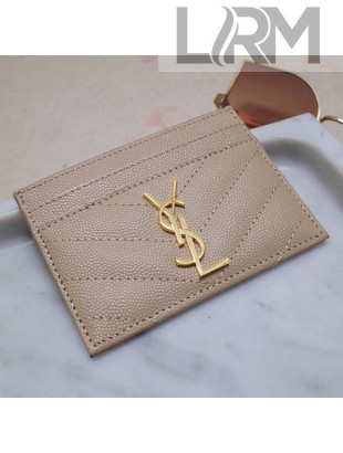 Saint Laurent Grained Leather Card Holder 423291 Apricot/Gold 2021
