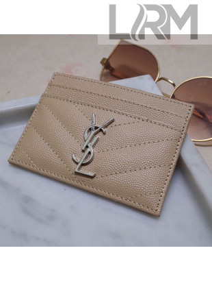 Saint Laurent Grained Leather Card Holder 423291 Apricot/Silver 2021