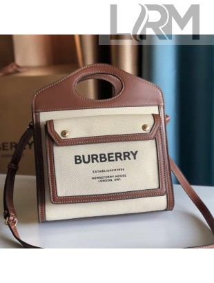 Burberry Mini Two-tone Canvas and Leather Tote Pocket Bag Brown 2021