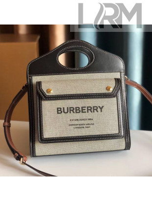 Burberry Mini Two-tone Canvas and Leather Tote Pocket Bag Black 2021