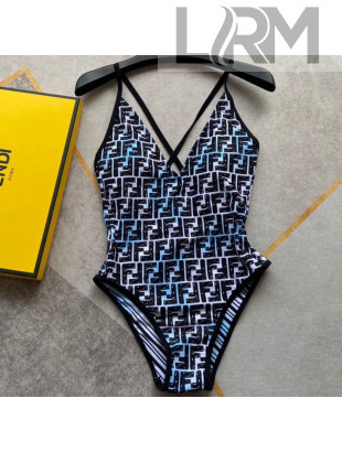 Fendi FF One-Piece Swimwear FS35 Black/Blue 2021