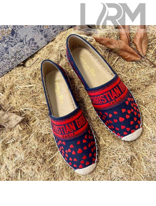 Dior Granville Flat Espadrilles in Navy Blue and Red Hearts I Love Paris Embroidered Cotton 2021