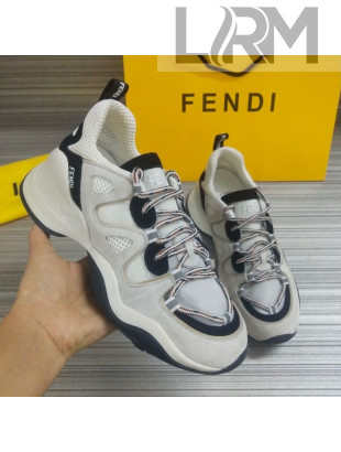 Fendi FFluid Suede Multilayer Waved Sneakers White/Black 2020