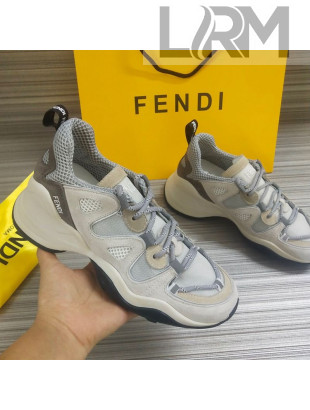 Fendi FFluid Suede Multilayer Waved Sneakers White/Grey 2020