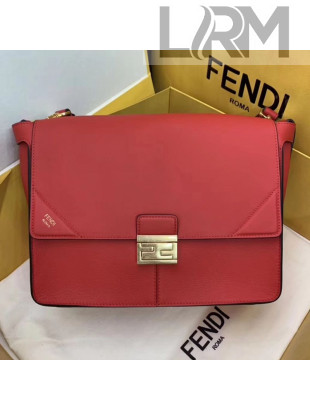 Fendi Kan U Large Matte Calfskin Embossed Corners Flap Bag Red 2019 