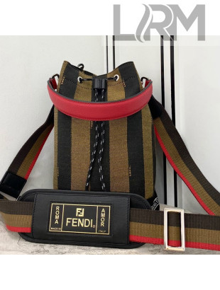 Fendi Men's Small Striped Drawstring Bucket Bag Brown/Black 2021