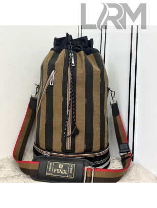Fendi Men's Large Striped Drawstring Bucket Bag Brown/Black 2021