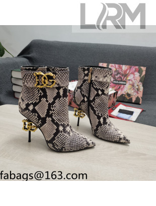 Dolce & Gabbana DG Snakeskin Print Leather Ankle Short Boots 10.5cm Grey 2021 