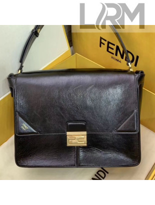 Fendi Kan U Large Vintage Calfskin Embossed Corners Flap Bag Black 2019 