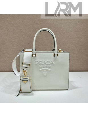 Prada Medium Saffiano Leather Handbag 1BA337 White 202