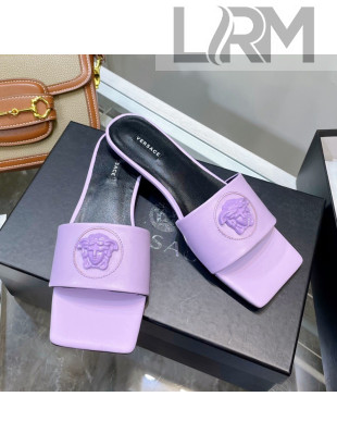 Versace Lambskin Flat Side Sandals Purple 2022 032637