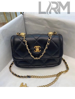 Chanel Quilted Lambskin Belt Bag with Metal Buttons A81018 Black 2020