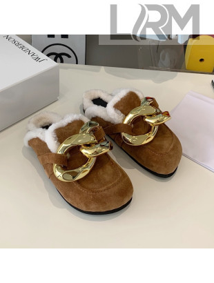 JW Anderson Suede Fur Chain Mules Brown 2021