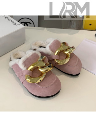 JW Anderson Suede Fur Chain Mules Pink 2021