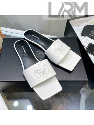 Versace Lambskin Flat Side Sandals White 2022 032634