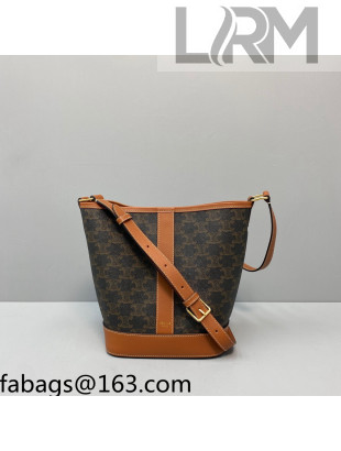Celine Small Bucket Bag 16 in Triomphe Canvas and Calfskin Brown 2021