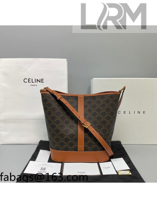 Celine Medium Bucket Bag 16 in Triomphe Canvas and Calfskin Brown 2021