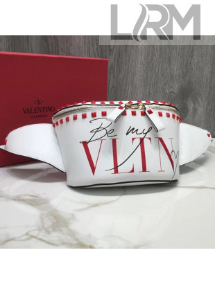 Valentino Be My VLAN Medium Garavani Rockstud Spike Belt Bag in White Lambskin 2018