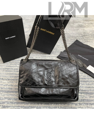 Saint Laurent Niki Large Chain Bag in Crinkled Leather 498830 Black/Silver 2021