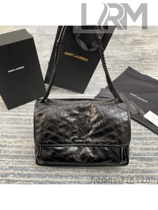 Saint Laurent Niki Large Chain Bag in Crinkled Leather 498830 All Black 2021