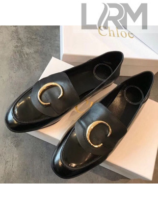 Chloe Calfskin C Flat Loafers Black 2019