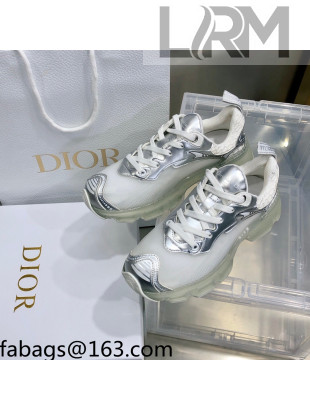Dior Vibe Sneakers in White Mesh and Silver-Tone Leather 2021 
