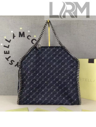 Stella McCartney Lettering Denim Falabella Fold Over Tote Bag Blue 2020