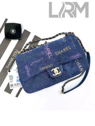 Chanel Printed Denim Large Flap Bag AS3135 Blue/Multicolor 2022 TOP