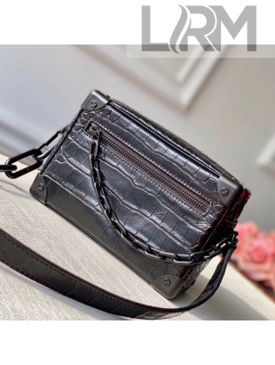 Louis Vuitton Men's Crocodile Embossed Leather Mini Soft Trunk Box Bag M57702 Black 2020