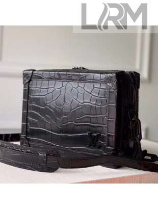 Louis Vuitton Men's Crocodile Embossed Leather Soft Trunk Box Bag M44478 Black 2020