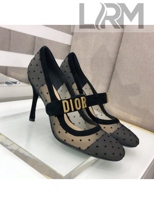 Dior Baby-D Dotted Mesh Mary Janes Pumps 10cm Black 2021 