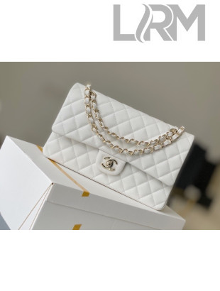 Chanel Haas Grained Calfskin Medium Classic Flap Bag A01112 White/Light Gold 2021(Original Quality)