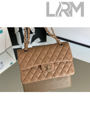 Chanel Haas Grained Calfskin Small Classic Flap Bag A01113 Apricot/Light Gold 2021(Original Quality)